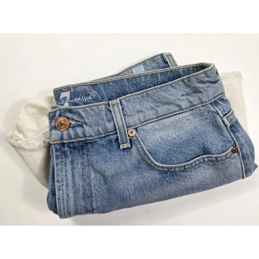 7 For All Mankind High Rise Two Tone Frayed Hem Denim‎ Shorts Women's Size 28x3
